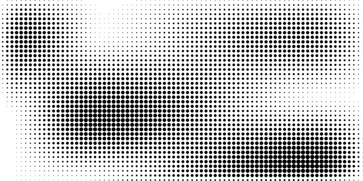 Halftone faded gradient texture. Grunge halftone grit background. White and black sand noise wallpaper. Retro pixilated vector backdrop