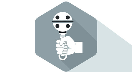 Illustration of a hand holding a baby rattle