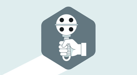 Stylized illustration of a hand holding a baby rattle