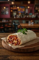 Burrito on Wooden Board