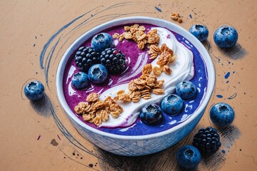 Healthy Yogurt Bowl with Fresh Berries. AI Generated.