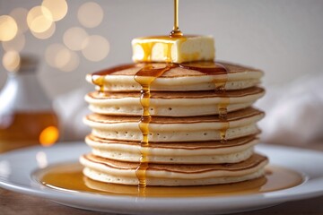 Delicious Pancakes with Honey and Butter