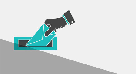 Hand putting letter in mailbox with shadow effect