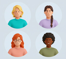 Colorful 3D Cartoon People Avatars Collection, Diverse Characters for Profiles and Online Communities