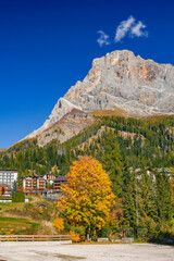 Autumn scenic view of the Pale di San Martino near San Martino di Castrozza mountain resort, Trentino province, Italy, Europe	