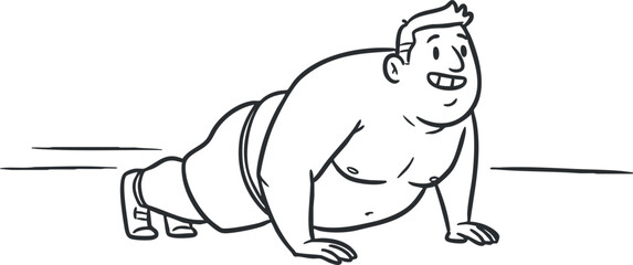 Obraz premium Cartoon-style vector illustration of a man performing push-ups, ideal for fitness and health concepts in design projects