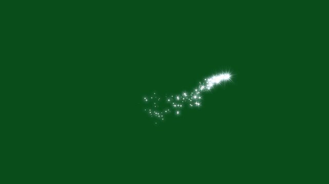 Glitter star line trail, Magic glowing pixie dust burst, twinkling glitter star, Christmas stars sparkle line, simple doodle magic path, shimmering particles twinkle effect on green background.