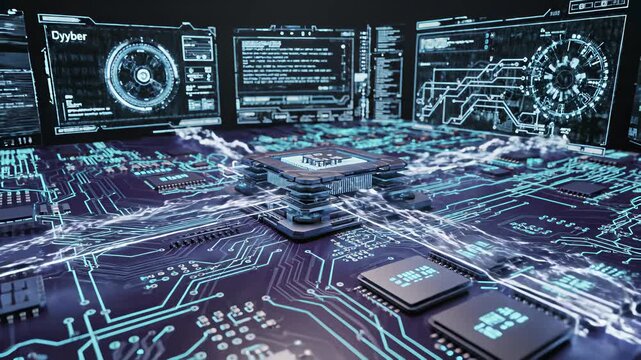 Computer Circuit Board with Electronic Components Looping in Seamless 4K UHD, Capturing the Intricate Details of Modern Technologys Innovative Cycle, Perfect for Backgrounds or Visual Effects in.