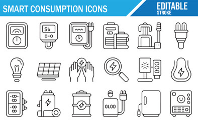 Smart utility consumption and eco monitoring icon pack
