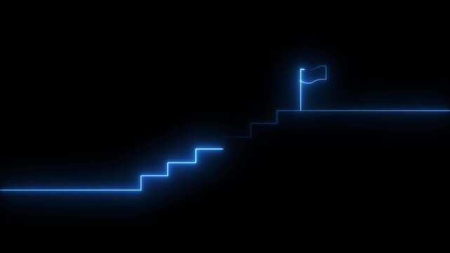 Glowing neon line stairs icon sign animation on the transparent background. Glowing neon business graph chart concept, Business improve concept, market signs idea. 4k video