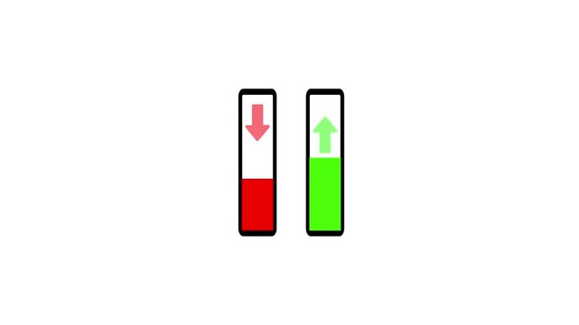 Data Comparison Graphic with Red and Green Progress Bars and Arrows Showing Increase and Decrease Indicators for Business, Finance, and Education Presentations