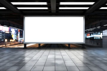 Blank Illuminated Billboard in Urban Transit Station at Night &ndash; Advertising Mockup