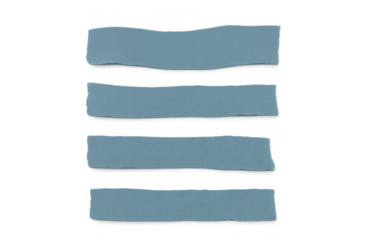 Ripped blue paper strips set with ragged edges for notes, memos, or decorative elements isolated on transparent background