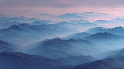 Obraz premium Mystical mountain range shrouded in a blanket of fog, creating a breathtaking and ethereal landscape. The soft, layered atmosphere adds depth and a sense of serenity to the scene