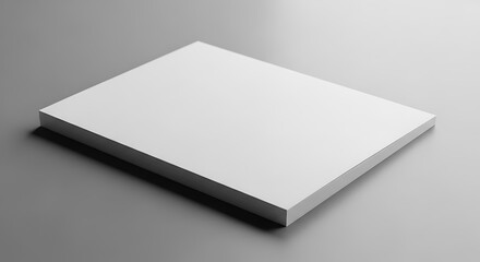 Stack of blank white paper sheets or a closed bookmagazine mockup on a light grey studio background, ready for branding