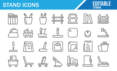 Assorted stand and holder icons for office and creative workspaces