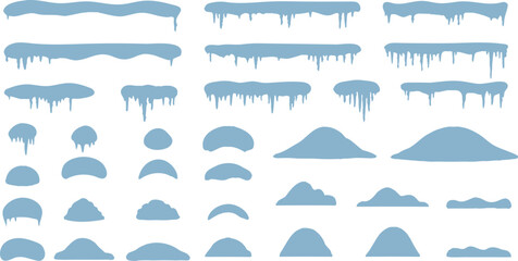 Set of snow caps and icicles vector illustrations