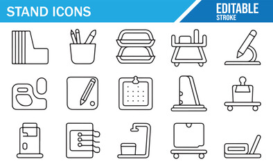 Minimal outline icons of desk holders and display stands