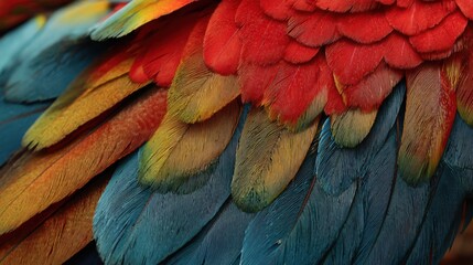 Obraz premium Bright vivid feathers create a stunning tapestry of colors showcasing natures beauty and detail.