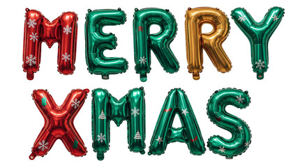 isolated "merry xmas" text balloon photo png on transparent background, holiday greeting asset