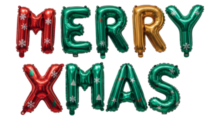 isolated "merry xmas" text balloon photo png on transparent background, holiday greeting asset