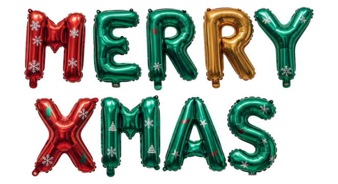 isolated "merry xmas" text balloon photo png on transparent background, holiday greeting asset