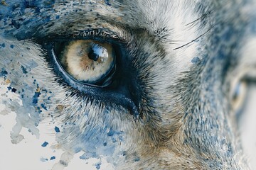 Wolf's eye in macro with watercolor splashes