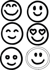 Collection of hand drawn smiley faces with different expressions and emotions