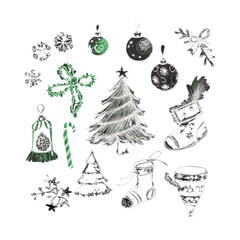 set of christmas elements