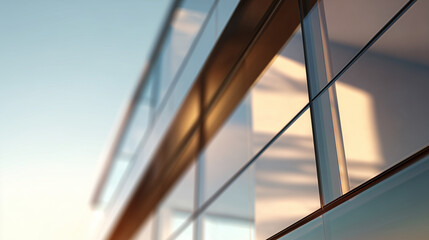 Obraz premium Energy-efficient glass windows with reflective coating on modern building facade. Sunlight highlighting transparency, architectural design. Contemporary commercial or residential exterior structure.