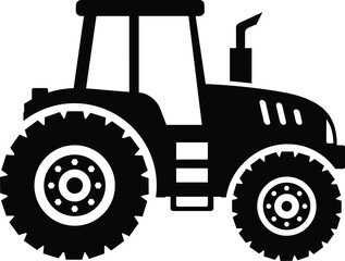 farm tractor and construction vehicle silhouette vector icons on white background.