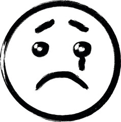 Distressed emoji with a tear hand drawn style black and white