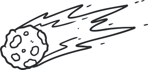 Outline vector illustration of a comet or asteroid in motion, suitable for educational and cosmic design projects