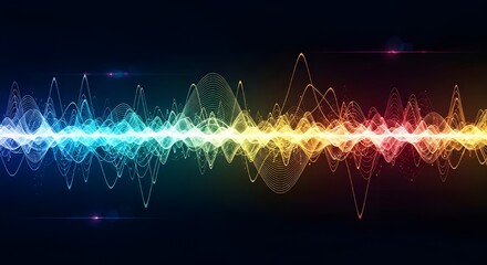 An abstract representation of sound waves in vibrant colors, creating a dynamic and energetic visual, perfect for technology and music themes