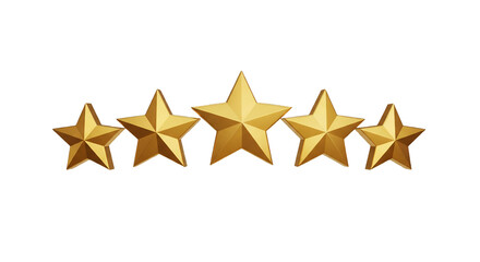 Golden Five Star Rating on Transparent Background
