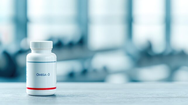 Omega-3 Supplement Bottle in Bright Fitness Setting