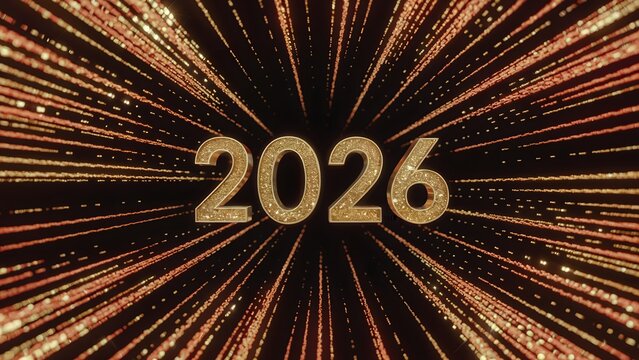 Celebrate the shimmering arrival of 2026 with radiant light trails and golden numbers, a glamorous backdrop for your new year greetings and wishes