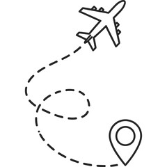 Plan your adventure with an airplane flying to a map pin location icon design