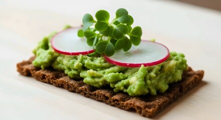 Wholesome rye tartine with avocado topping for sustainable vegan lifestyle and mindful minimalist decor
