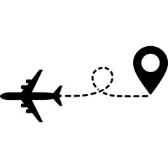 Dreaming of travel adventures? Airplane flying toward destination with dashed line path