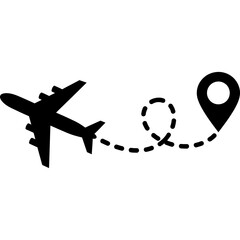 Elegant airplane vector art shows route to destination pinpoint for easy travel