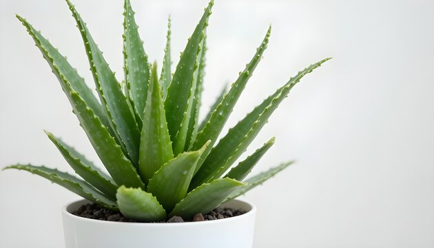 Aloe vera plant in a pot with green leaves isolated on white background
