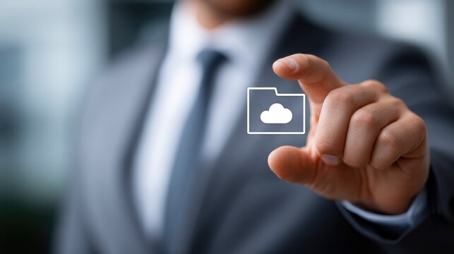 Businessman Touching Virtual Cloud Storage Folder Icon