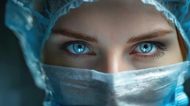 Focused determination of a medical professional wearing protective gear in a clinical setting during a critical shift