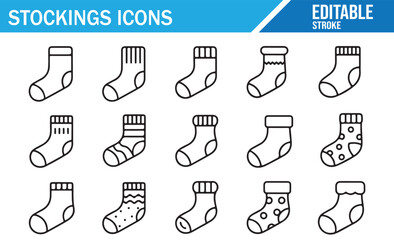 Editable stroke vector set of patterned socks and stockings