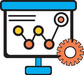 Business presentation chart with data points and gear icon