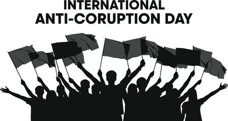 Silhouette of a crowd holding a flag for the International Anti-Corruption Day protest