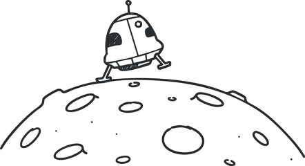 Playful outline illustration of a lunar lander on the surface of the moon, ideal for children's educational materials or space-themed designs