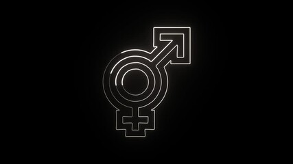 Glowing neon line bigender symbol with pulse animation. Gender identity icon HD video isolated on black background