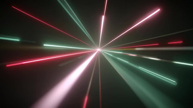 A vibrant, energetic display of laser beams radiates outward, creating a dynamic visual experience of light and motion. Seamless looping video.